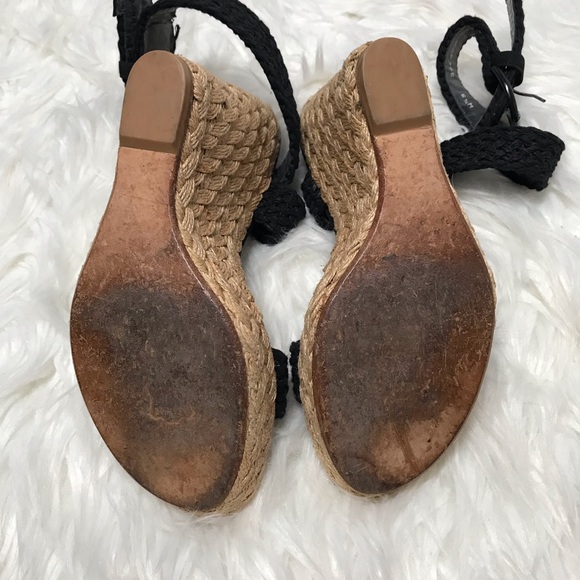 Stuart Weitzman Black SuedeTrimmed Crocheted Wedge - Picture 6 of 8